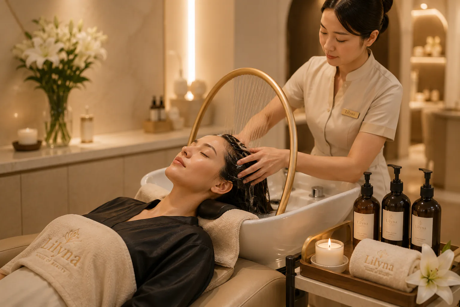 Japanese-Head-Spa-Behandlung am Haarwaschplatz bei Lilyna in Cham