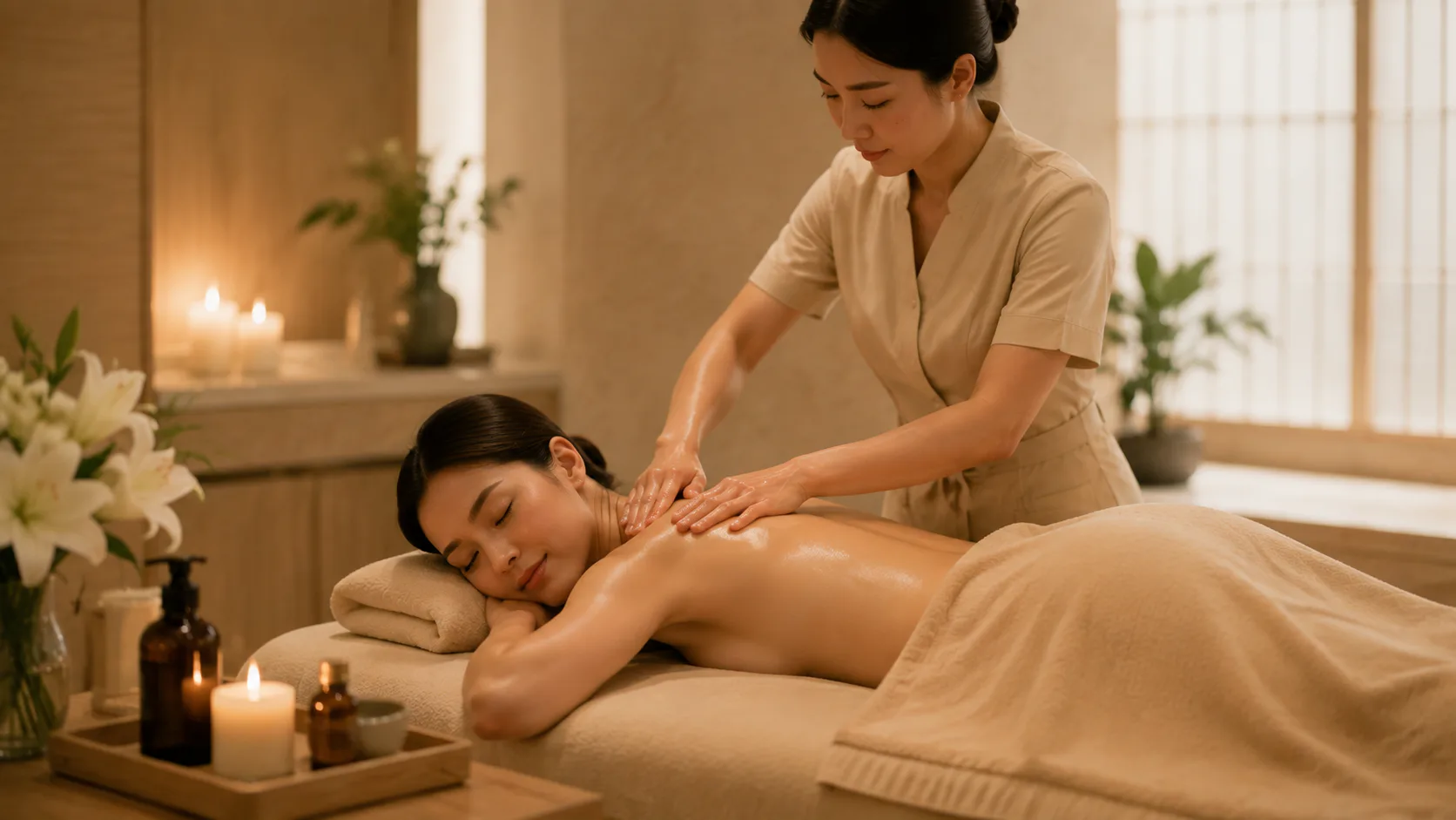 Entspannende Rückenmassage in einem ruhigen Behandlungsraum bei Lilyna in Cham